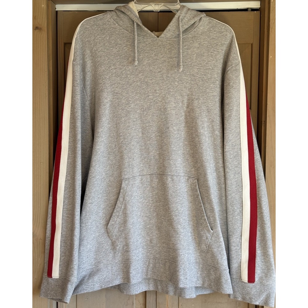 Pacsun Sweatshirt Men's Gray Pullover Hoodie Striped Relaxed Drawstring Size XL